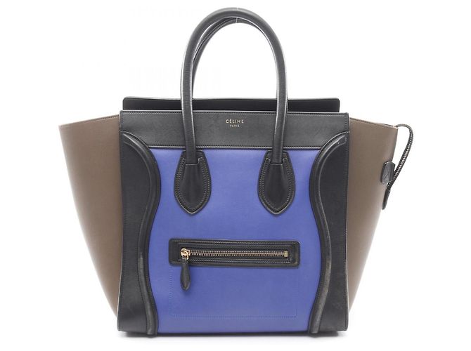 Céline Bolsa de mão Celine Luggage Mini Shopper Marrom Preto Azul