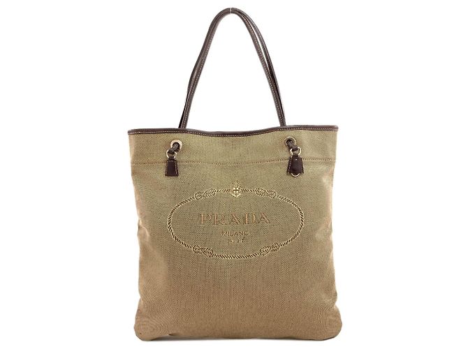 Borsa tote in jacquard con logo Prada Marrone