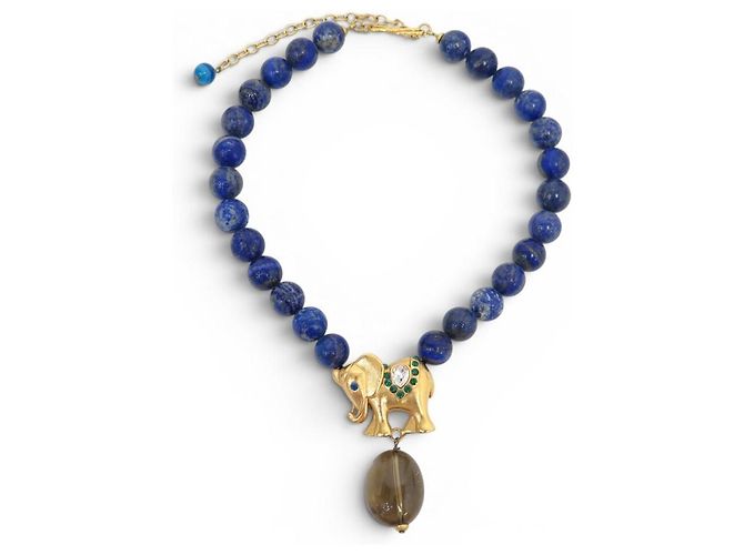COLLAR PHILIPPE FERRANDIS PENDIENTE ELEFANTE PERLAS LAPIS LAZULI