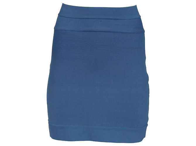 Falda Mini Ajustada Herve Leger en Rayón Azul Claro
