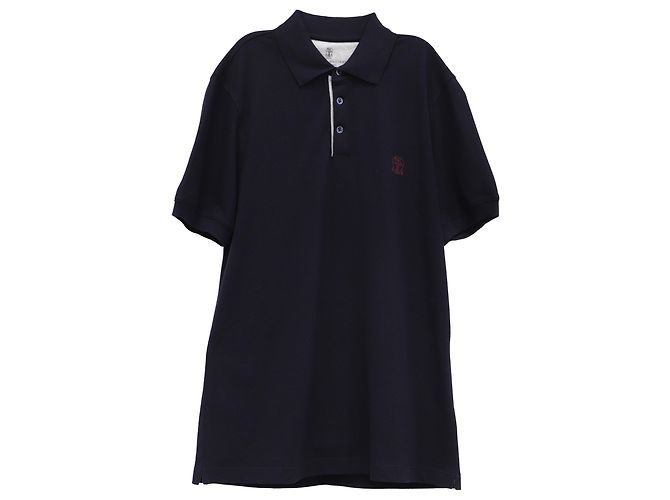 Polo em algodão azul marinho com logo bordado Brunello Cucinelli