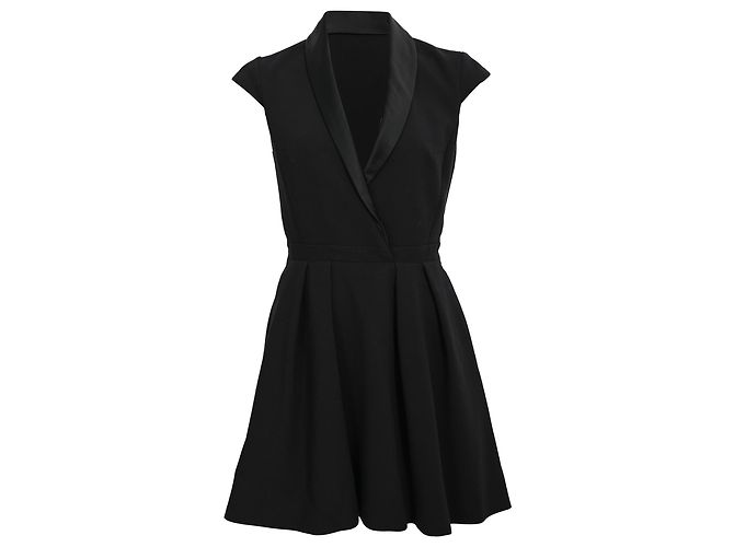 Ba&Sh Coston Ausgestelltes Mini-Kleid aus schwarzer Wolle