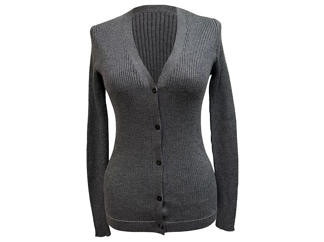 Grau gestrickte Wolljacke von Prada