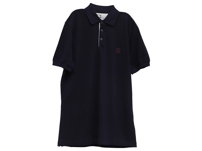 Polo de algodão azul marinho com logo bordado Brunello Cucinelli