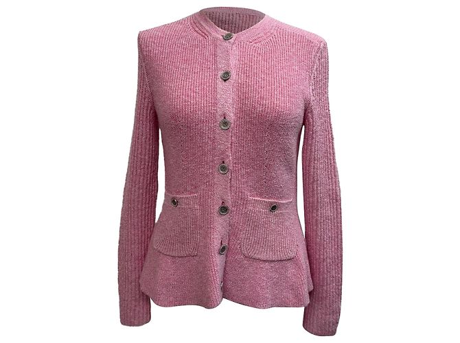 Timeless Chanel Strickjacke mit Knöpfen aus rosa Cupro Pink