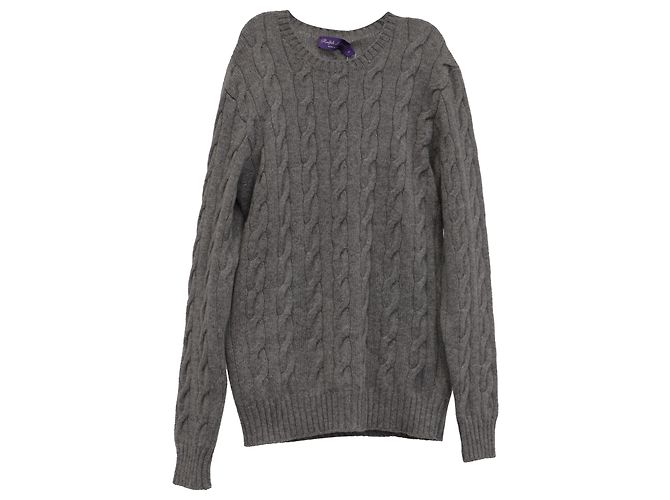Pull en cachemire gris en maille torsadée Ralph Lauren Purple Label