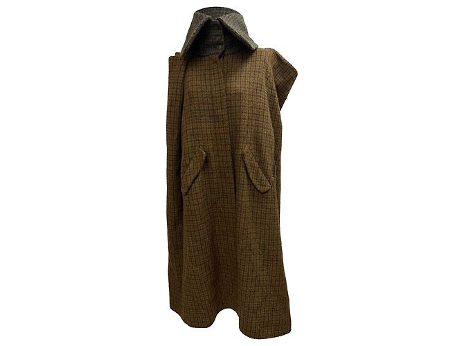 Abrigo Cape Loewe en Lana Houndstooth Marrón Castaño Roja