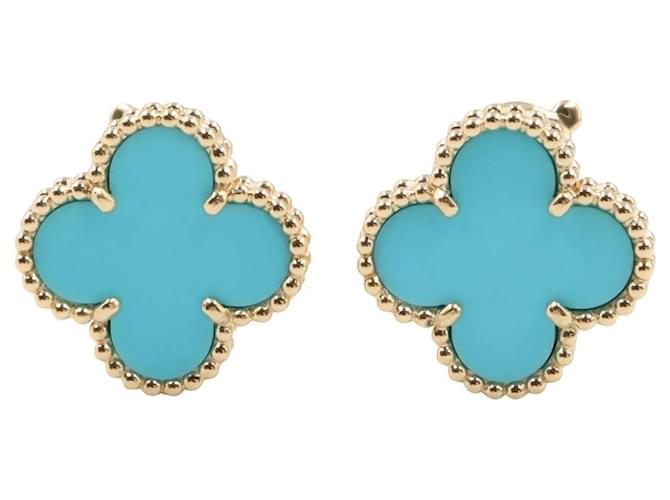 Van Cleef & Arpels Vintage Alhambra Turquoise Earrings Blue Golden 