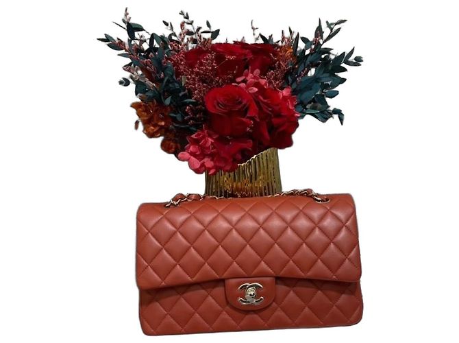 Borsa Chanel Chip in pelle di pecora rosso bruno
