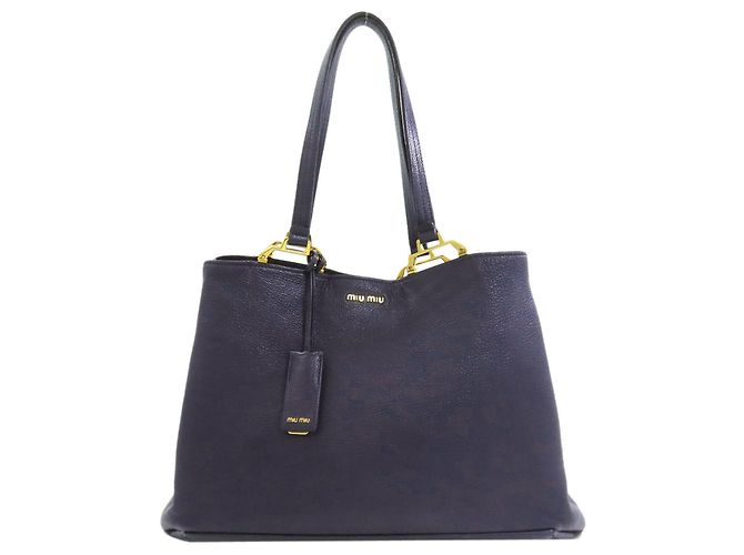 Bolsa tote de couro azul Miu Miu