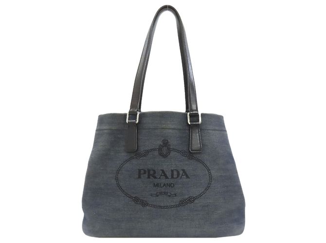 Borsa tote in denim blu Prada