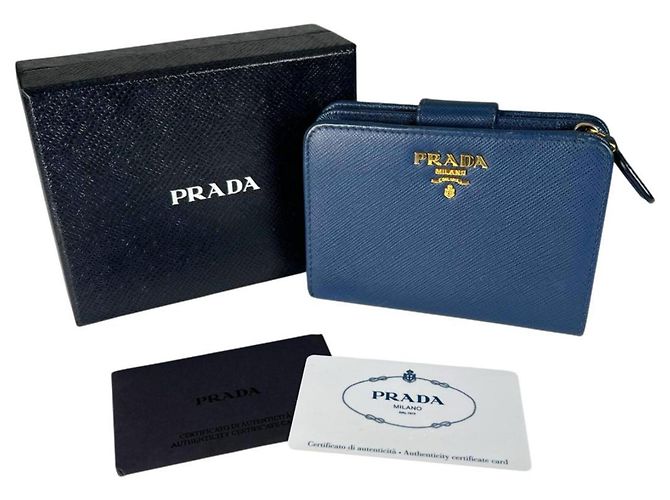 Prada Saffiano Leather Bi-Fold Wallet Blue