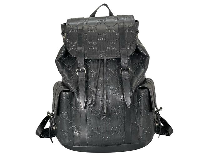 Gucci Black GG Embossed Leather Backpack