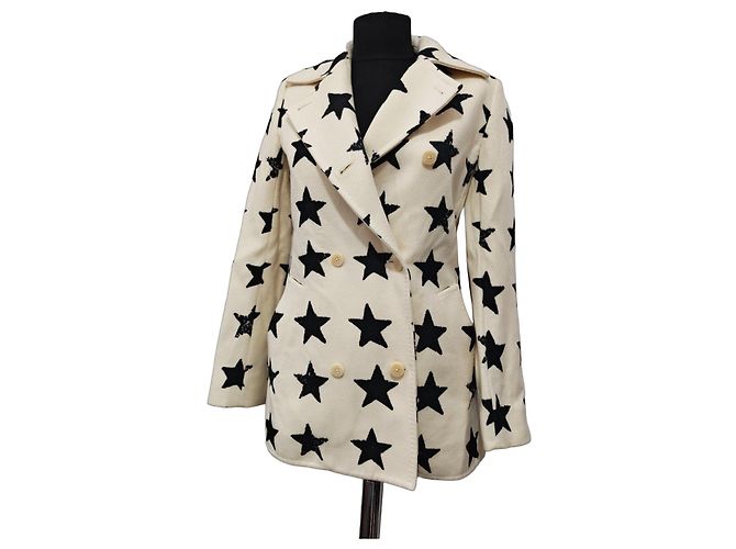 Max Mara Sfilata Double-Breasted Wool Blend Coat with Star Print Black White