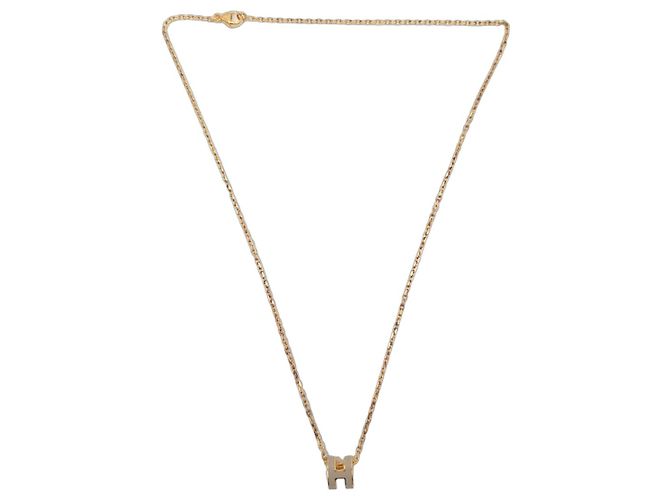 Hermès Colar Mini Pop H, Marrom Grace, Hardware Dourado Bege Castanho claro