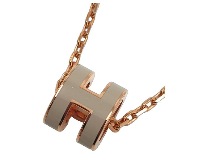 Hermès Colar Mini Pop H, Marrom Grace, hardware em Ouro Rosa Bege Dourado Castanho claro 