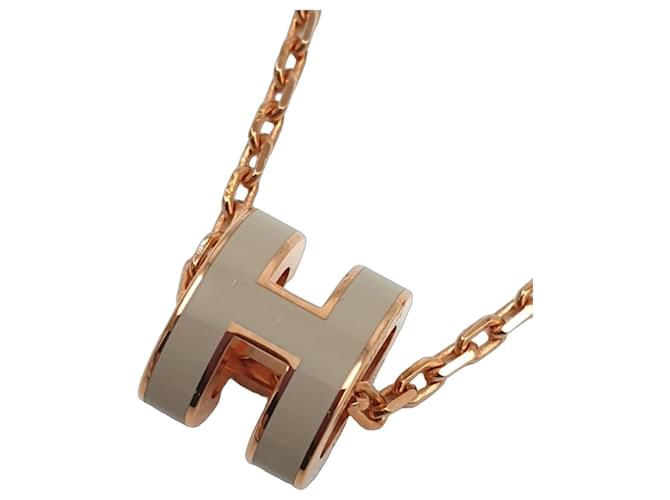 Hermès Mini Pop H Necklace, Brown Grace, Rose Gold hardware Pink Beige Golden Light brown 