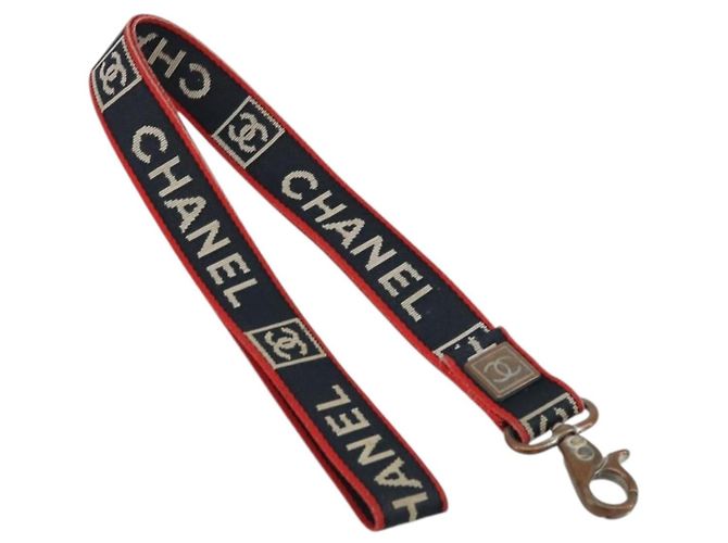 CHANEL Correa de Lona Roja Marina CC Auth ka3899A Azul marino