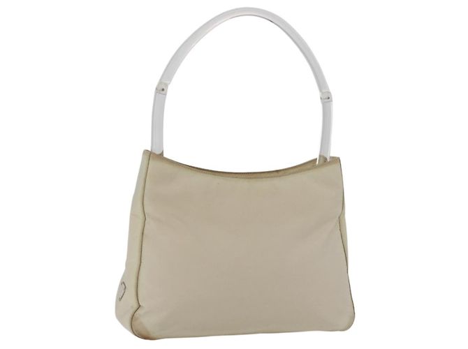 PRADA Handtasche aus Nylon Elfenbein Silber Authentisch 175398 Roh
