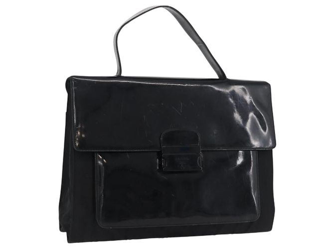 Borsa da lavoro PRADA in nylon nero argento Auth ti3827