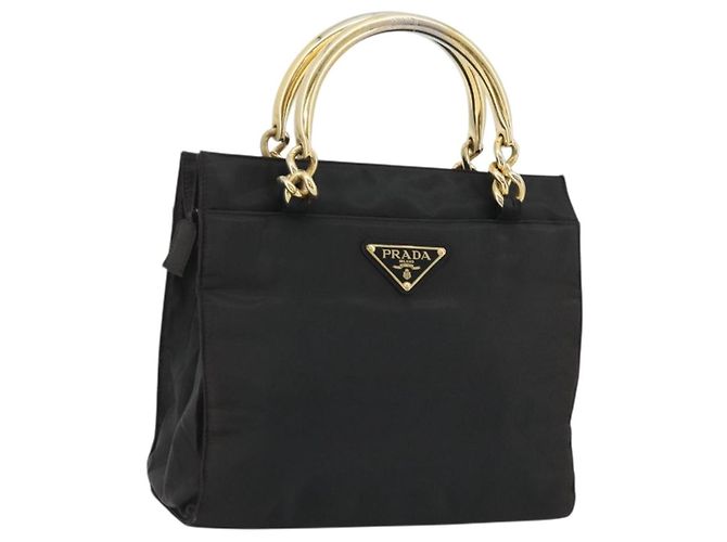 PRADA Sac à main en nylon noir et or Auth yk20281 Doré