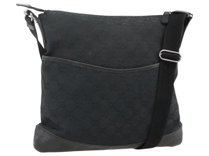 Borsa a Spalla GG Canvas Gucci Nera Argento 145357 Auth 175338 Nero