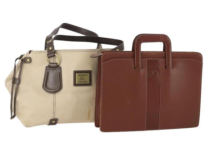 Borsa a mano Burberrys in tela e pelle 2 pezzi marrone beige Auth BA11996
