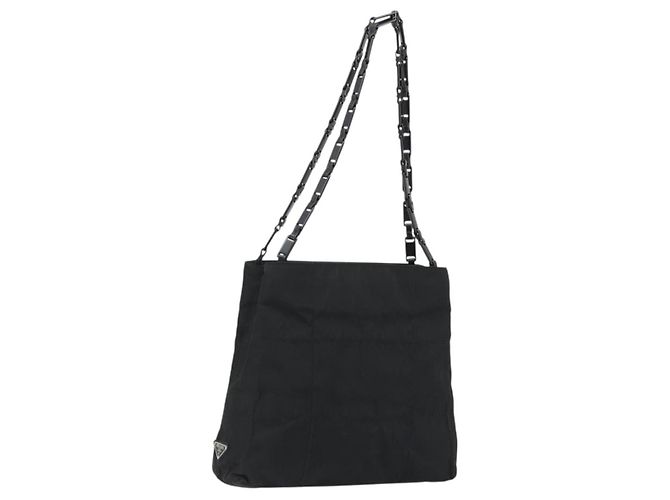 PRADA Plastic Chain Tote Bag Nylon Black Silver Auth 175266 Silvery