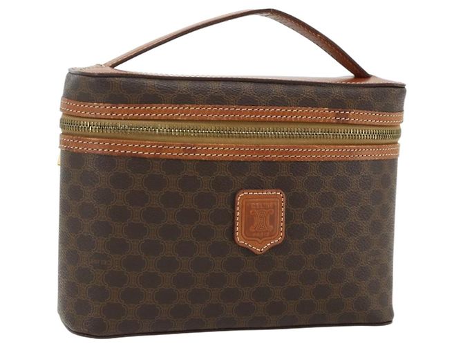 Céline CELINE Macadam Canvas Vanity Handtasche PVC Braun Gold Auth ka3955 Golden