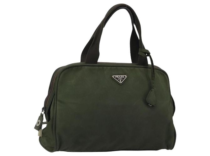 PRADA Handtasche aus Nylon Khaki Silber authentisch 175996