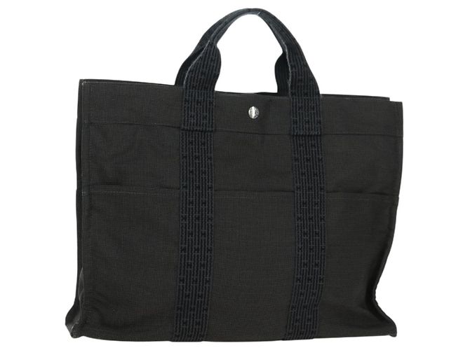 Hermès HERMES Handtasche Her Line MM Canvas Grau Silber Auth 121338 Braun