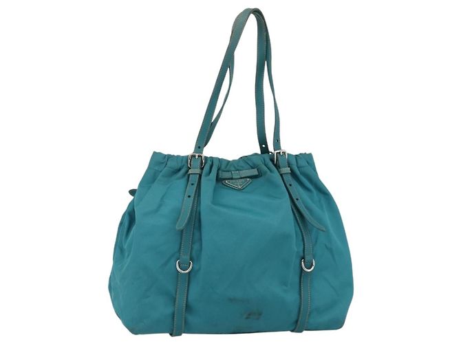 PRADA Hand Bag Nylon Light Blue Silver Auth 175374 Silvery