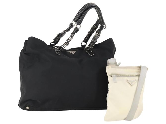 PRADA Handtasche Nylon 2 Set Schwarz Weiß Auth 174802