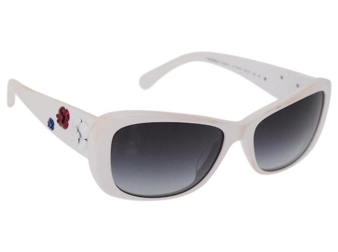 Occhiali da sole CHANEL Camelia Plastica Bianca 5186-A CC Auth 176109A Bianco