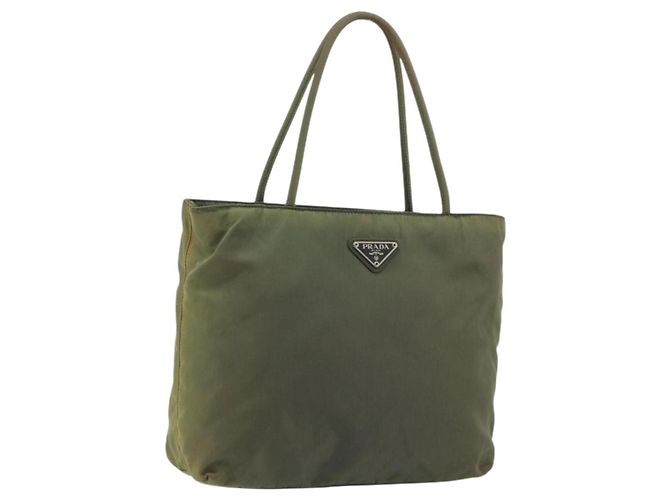 PRADA Handtasche aus Nylon Khaki Silber authentisch 175731
