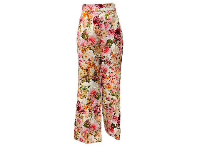 Adam Lippes Cream Multi Floral Wool / Silk Pants
