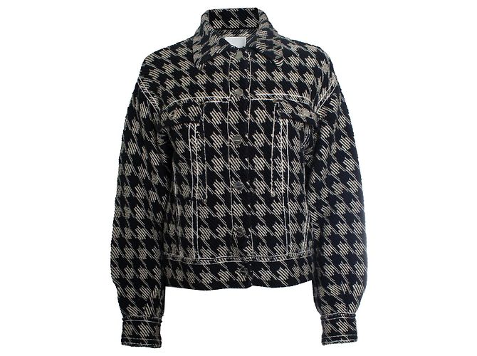 Giacca Sandro in pied de poule beige e nera Nero
