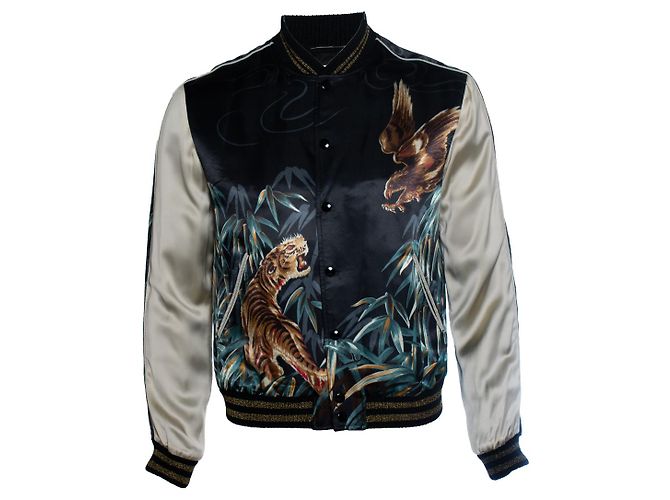 Saint Laurent, bomber teddy con tigre y águila Multicolor