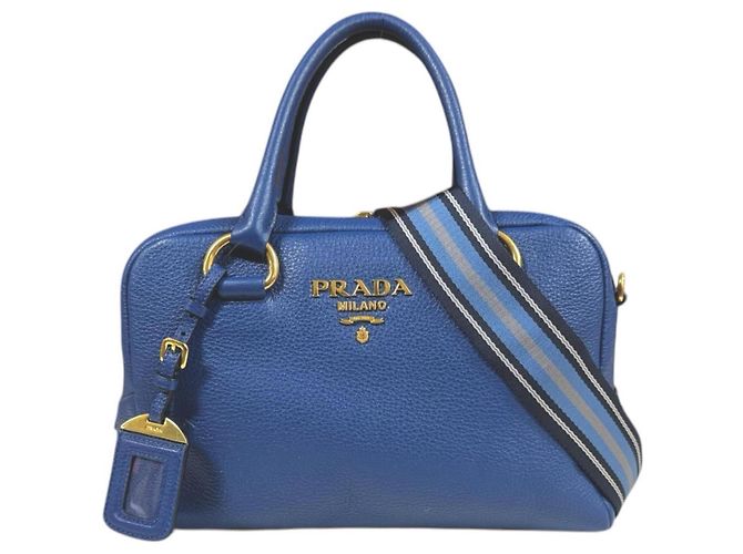 Borsa a Spalla Prada Mini Boston Vitello Phoenix in Blu