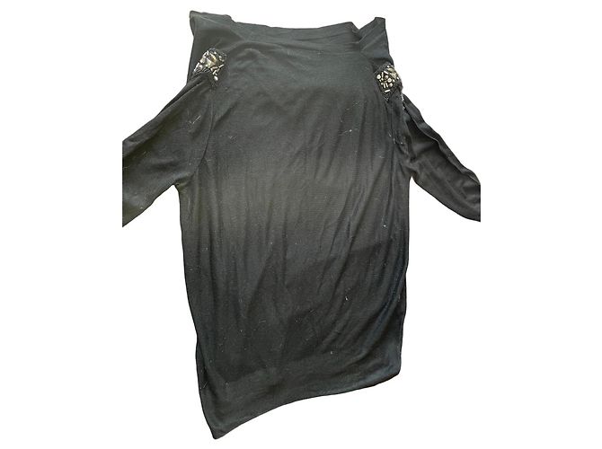 Zara Schwarzes Kleid mit Schulterpolstern