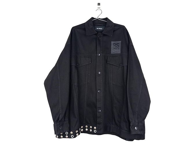 Giacca in denim Big Fit con frange e borchie SS23 di Raf Simons