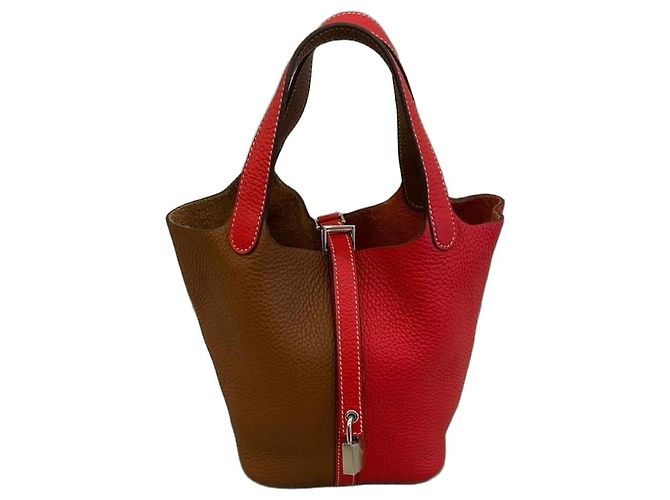 Hermès Picotin Lock 18 em couro Clemence Ouro & Rouge Cœur Multicor