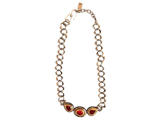Colar de prata com banho de ródio Yves Saint Laurent com pérolas vermelhas