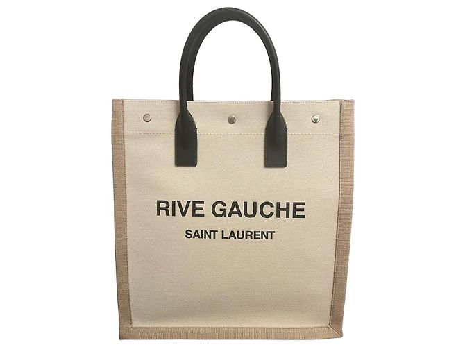 Bolsa Saint Laurent Rive Gauche em lona e couro Preto Bege