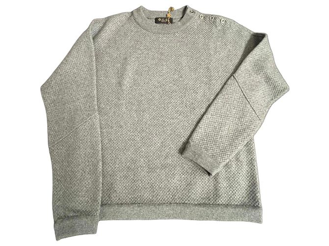 Grau Loro Piana Pullover aus Wolle und Kaschmir mit Knöpfen