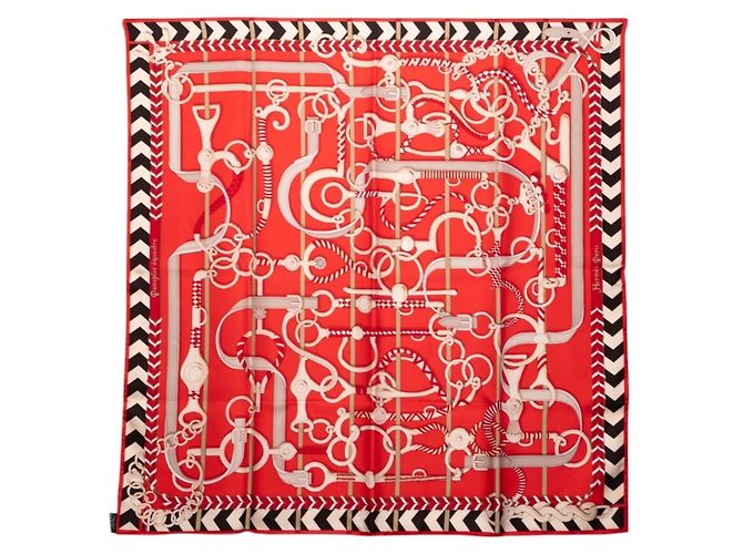 Hermès Hermes Carre 90 Panoplie Equestre Scarf Red Multiple colors