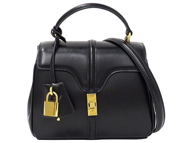 Céline Bolsa de couro preta Celine Preto