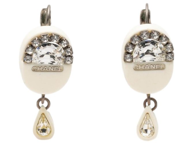 Orecchini con logo Chanel Argento Bianco 