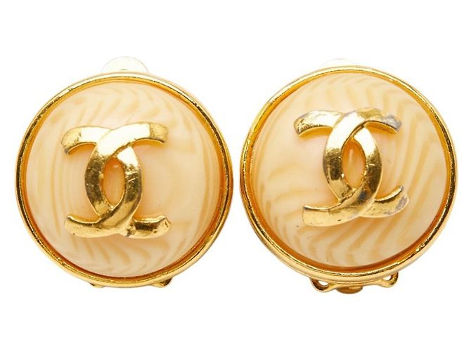 Orecchini vintage rotondi Coco Mark di Chanel Beige D'oro