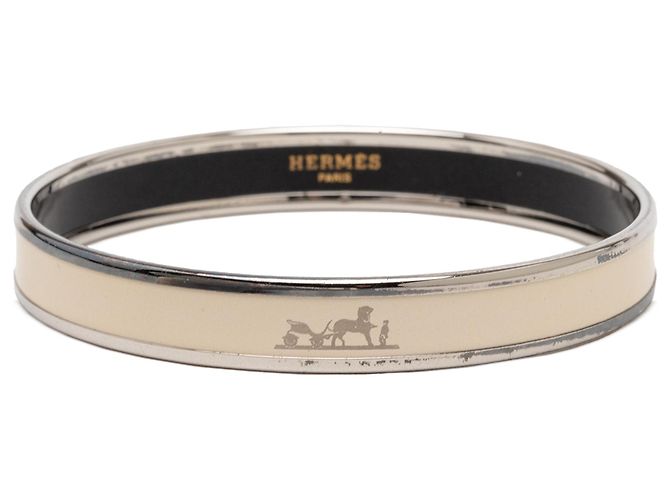 Hermès Weißes schmales Emaille Caleche-Armband 70 